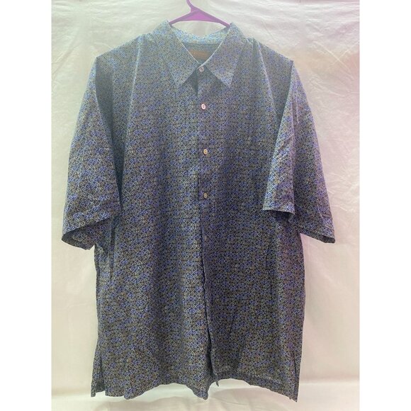 Tori Richard Honolulu XL 100% Cotton Blue with Multi-Color Swirls Collard Shirt - Picture 1 of 4